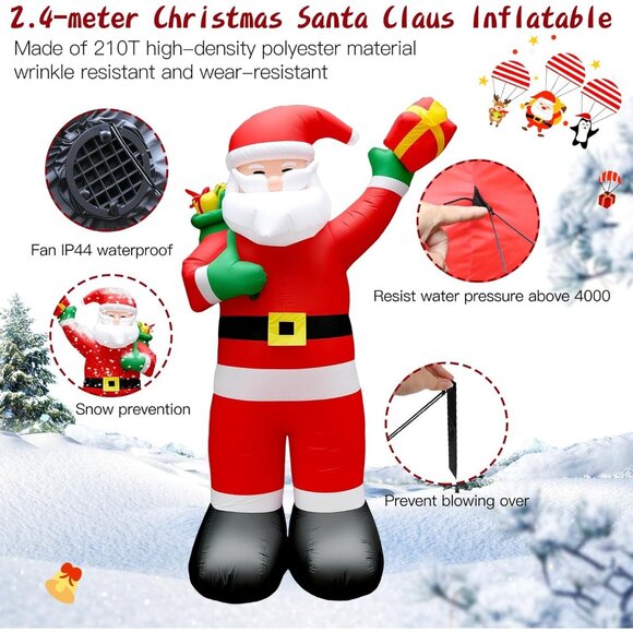 🆕8FT Christmas Inflatable Santa Claus Delivering Presents Outdoor Decoration - Picture 4 of 8